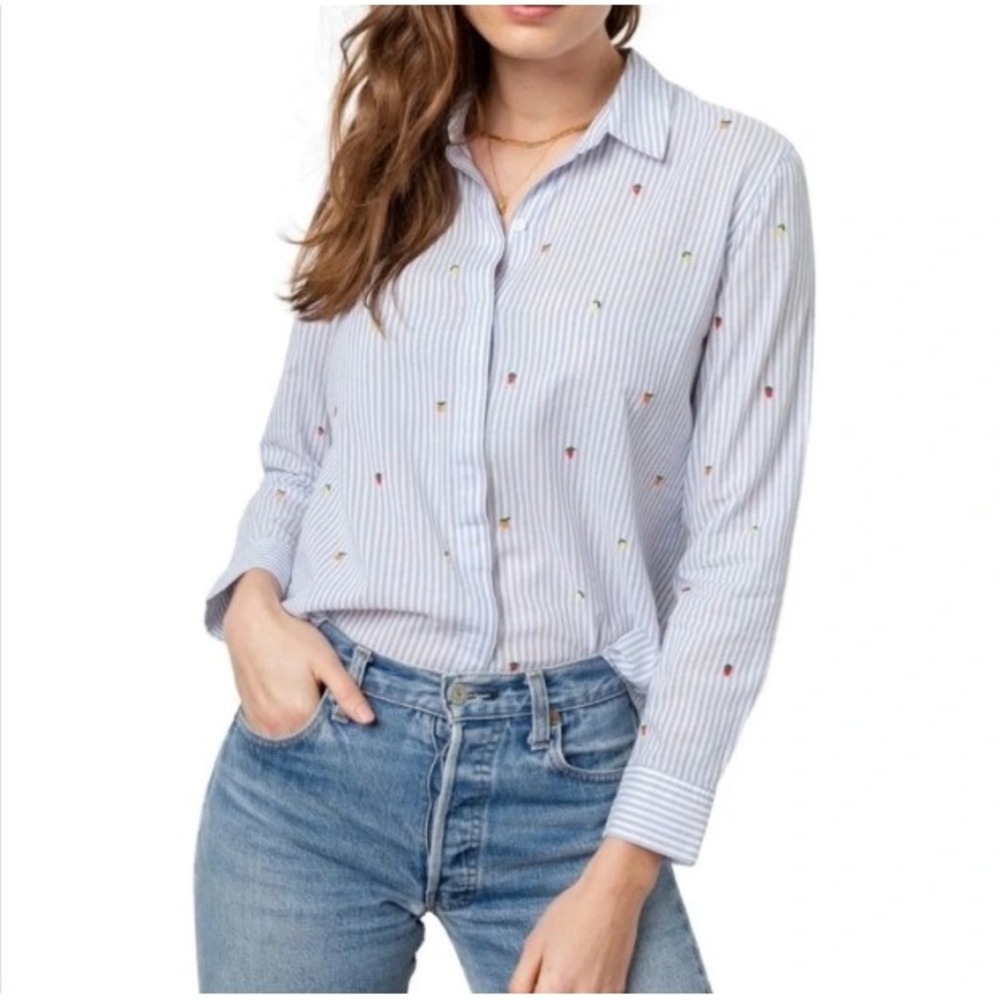 Rails Taylor Embroidered Citrus Shirt Blue White Striped Button Down Shirt M